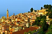 France, Alpes Maritimes, Menton, the old town dominated by the Saint Michel Archange basilica\n