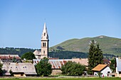 France, Hautes Alpes, Ecrins National Park, Champsaur Valley, Ancelle, the village and its church\n