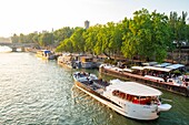 France, Paris, area listed as World Heritage by UNESCO, Rives de Seine Park, Quai de l'Hotel de Ville, the Marcounet barge\n
