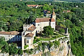 France, Lot, Haut Quercy, Rocamadour, a stop on el Camino de Santiago (aerial view)\n