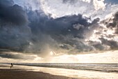 France, Somme, Quend-Plage, Arrival of rain on the beach\n