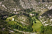 France, Gard, Navacelles, the Grand Site of the Cirque de Navacelles lies at the heart of the Causses and the Cevennes territory listed by UNESCO as a World Heritage site, as a Mediterranean agro-pastoral cultural landscape\n