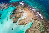 France, Caribbean, Lesser Antilles, Guadeloupe, Grande-Terre, Saint-François, aerial view of the lagoon and the coral reef\n
