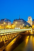 France, Paris, area listed as World Heritage by UNESCO, the Arcole Bridge and Notre Dame de Paris\n