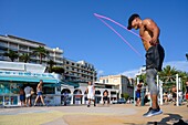 France, Alpes-Maritimes , Cannes, Suquet district ,sportsman along the beach\n
