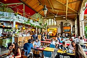 France, Paris, the green way of the old railway of the small belt, old Station Ornano, the Recycling, restaurant and urban farm\n