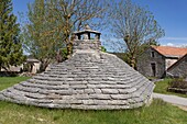 France, Aveyron, Veyreau, flagstone roof at Vessac on the Causse Noir\n