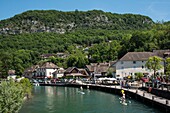 France, Savoie, Lake Bourget, Aix les Bains, Riviera of the Alps, the channel of Savieres crosses the pitoresque village of Chanaz\n