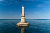 France, Gironde, Verdon-sur-Mer, rocky plateau of Cordouan, lighthouse of Cordouan, classified Historical Monuments, general view (aerial view)\n