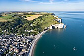 France, Seine Maritime, Etretat, Cote d'Abatre (aerial view)\n