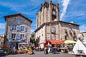 France, Haute-Loire, Saugues along the Via Podiensis, one of the French pilgrim routes to Santiago de Compostela or GR 65, Tour des Anglais, square dungeon of the 13th century\n