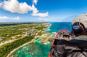 France, Caribbean, Lesser Antilles, Guadeloupe, Grande-Terre, Saint-François, aerial view of the coast at anse des Rochers\n