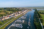France, Somme, Baie de Somme, Saint Valery sur Somme, marina (aerial view)\n
