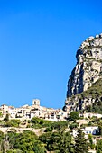France, Alpes Maritimes, Parc Naturel Regional des Prealpes d'Azur, Saint Jeannet dominated by the rock of Baou de Saint Jeannet\n