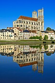 Frankreich, Yvelines, Mantes-la-Jolie, die Stiftskirche Notre-Dame und die Seine