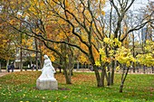 France, Paris, Odeon district, Luxembourg garden in the fall, statue of George Sand (1804-1876)\n