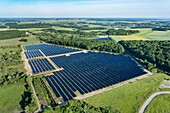 France, Eure (27), Saint-Marcel, Terres Neuves 1, the largest photovoltaic power plant in Normandy. carried out by the RES group on the site of the CNPP Pôle européen de sécurité (aerial view)\n
