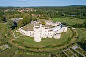 France, Pas de Calais, Condette, Hardelot Castle, Tudor style manor from the early twentieth century built on the foundations of a castle (aerial view)\n