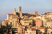 France, Alpes-Maritimes, Grasse, the Notre-Dame du Puy cathedral, the Clock tower and the square tower of the former Episcopal Palace\n