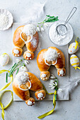 Easter bunnies made from yeast dough