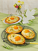 Yeast fried eggs with apricots and pistachios