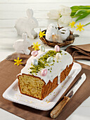 Courgette box cake with pistachios for Easter