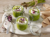 Green asparagus soup with chickpea foam