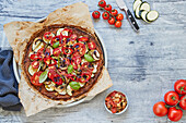 Summer vegetable pizza with courgette crust