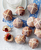 'Hot Cross Bun' jelly filled donuts