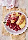 Carthusian dumplings with zabaglione and cherry compote