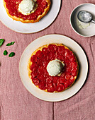 Cherry tomato tarte tatin with basil ice cream