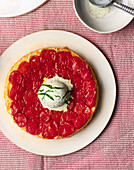 Cherry tomato tarte tatin with basil ice cream