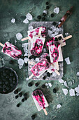 Banana, coconut and blackberry popsicles