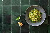 Tagliatelle with ginger and lime pesto (vegetarian)