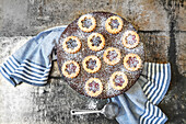 Linzer cookies with powdered sugar