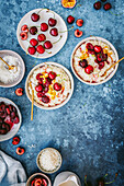 Vegan rice pudding with coconut milk and cherries