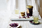 Pickled red cabbage with oat biscuits and kefir