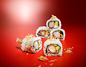 Inside-out rolls with tempura