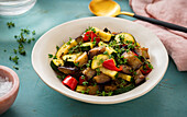 Roasted vegetable salad with cress and agave syrup