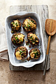 Stuffed giant mushrooms with tofu, almond butter and miso paste