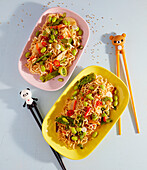 Vegan Asian wok noodles with edamame