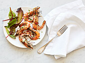 Prawns with a mixed leaf salad