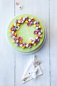 Easter cake with sugar egg wreath