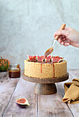 Pumpkin and almond cheesecake with salted caramel and figs