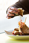 Rye toast sandwich with cheese and boiled ham