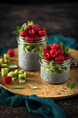 Chia pudding with kiwi and raspberries