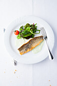 Smoked trout fillet with wild herb salad