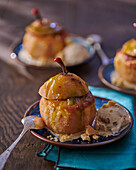 Stuffed pears with yoghurt biscuit ice cream
