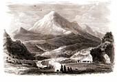 Chimborazo volcano, Ecuador, 19th century illustration