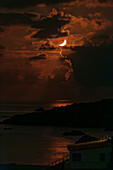 Moonset over the coast, La Palma, Canary Islands